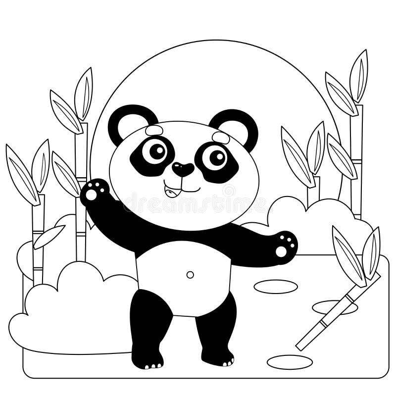 Esboço Para Livro De Colorir Animais Africanos. Panda Desenhada à