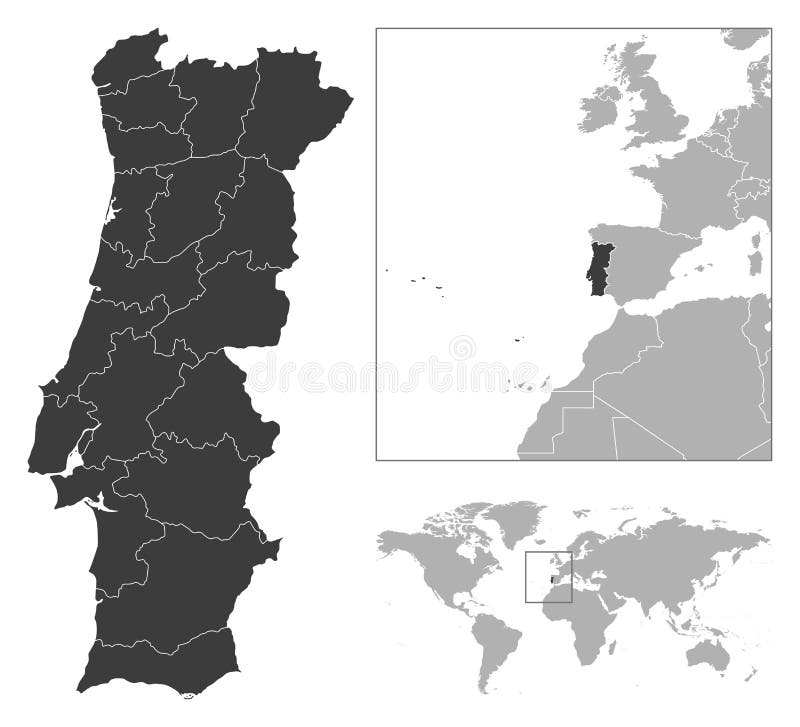 Portugal detalhou mapa administrativo azul com bandeira do país e  localização no mapa do mundo. imagem vetorial de gt29© 462206616