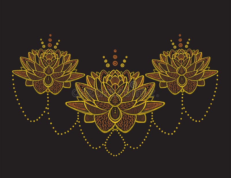 Esboço Dourado Das Flores De Lótus Ilustração do Vetor - Ilustração de  projeto, floral: 150735356
