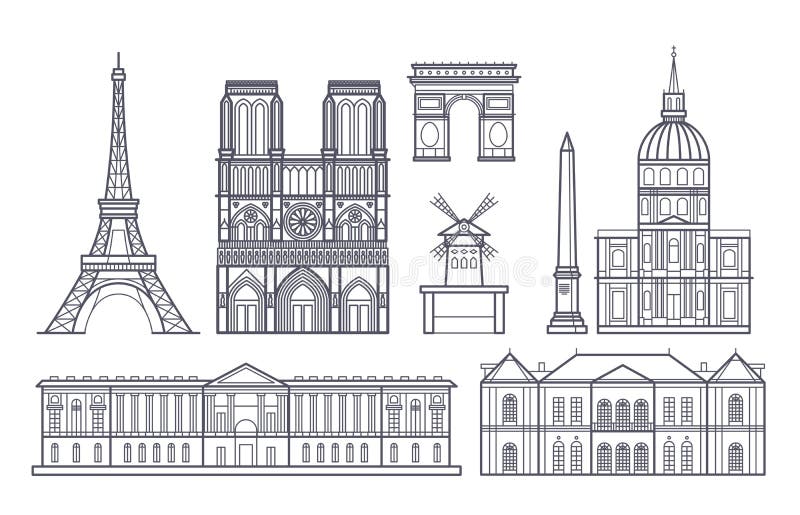 Esboce a paisagem de Paris, ícones dos marcos do vetor de france ilustração do vetor Esboce a paisagem de Paris, ícones dos marcos do vetor de france ilustração do vetor