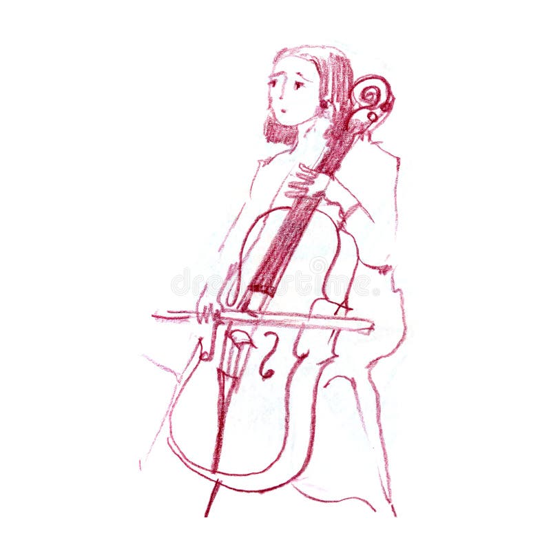 Esboço da menina que joga o violoncelo, violoncelista, músico, ilustração tirada mão do lápis da música ilustração do vetor Esboço da menina que joga o violoncelo, violoncelista, músico, ilustração tirada mão do lápis da música ilustração do vetor