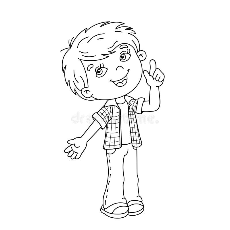 Esboço da página da coloração do menino dos desenhos animados com grande ideia ilustração stock Esboço da página da coloração do menino dos desenhos animados com grande ideia ilustração stock