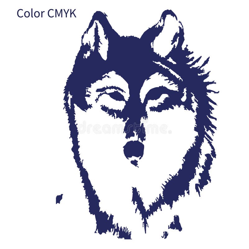 Esboço da silhueta para a tatuagem, cabeça em um fundo branco, cor CMYK do lobo ilustração royalty free Esboço da silhueta para a tatuagem, cabeça em um fundo branco, cor CMYK do lobo ilustração royalty free