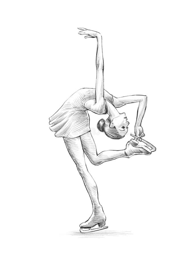 Esboço desenhado à mão, ilustração do lápis de uma mulher do patinador artística ilustração do vetor Esboço desenhado à mão, ilustração do lápis de uma mulher do patinador artística ilustração do vetor