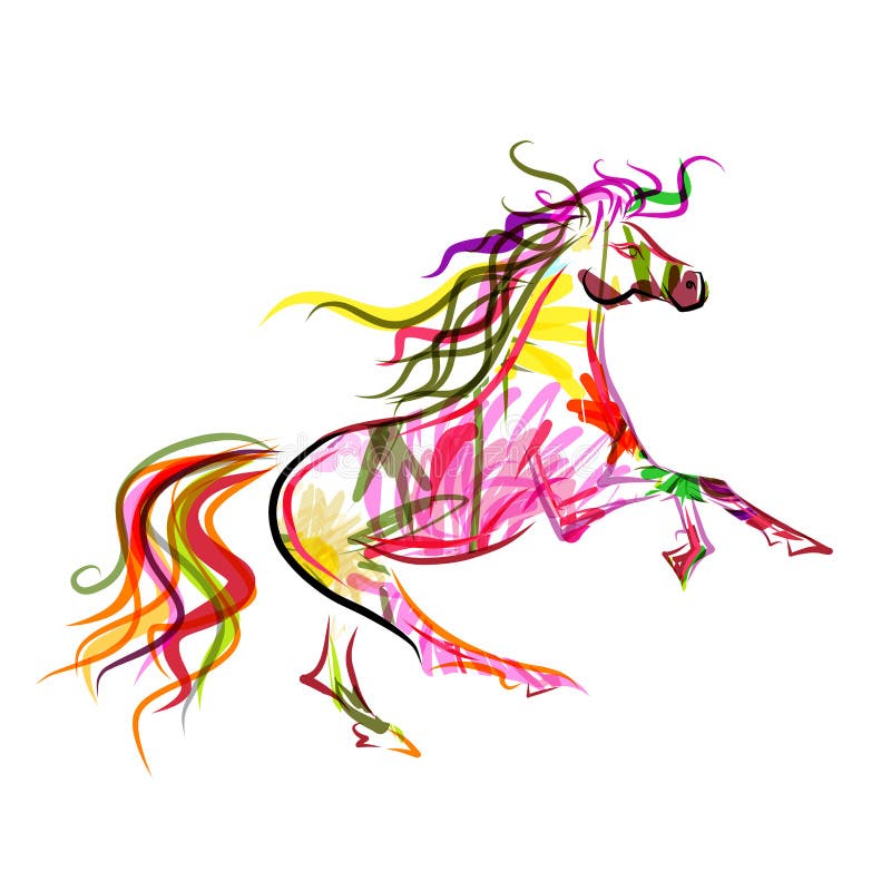 Esboço do cavalo colorido para seu projeto. Símbolo de ilustração do vetor Esboço do cavalo colorido para seu projeto. Símbolo de ilustração do vetor