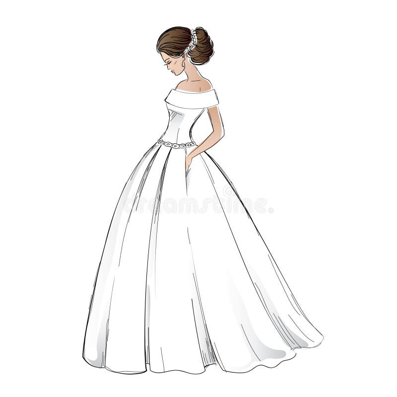 Esboço do modelo novo da noiva no vestido de casamento ilustração do vetor Esboço do modelo novo da noiva no vestido de casamento ilustração do vetor
