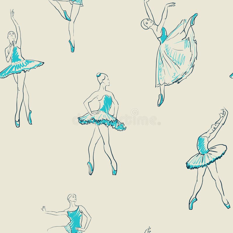 Esboço do vetor do teste padrão sem emenda da bailarina das meninas ilustração royalty free Esboço do vetor do teste padrão sem emenda da bailarina das meninas ilustração royalty free