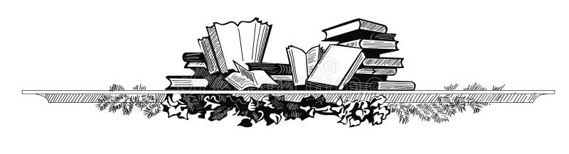 Esboço dos livros na prateleira Ilustração desenhada mão ilustração stock Esboço dos livros na prateleira Ilustração desenhada mão ilustração stock