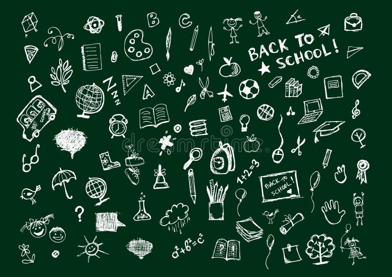 Esboços no quadro-negro, conceito da escola ilustração royalty free Esboços no quadro-negro, conceito da escola ilustração royalty free