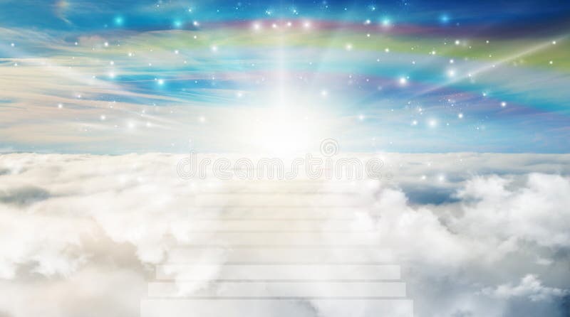 Escada para o céu, acima das nuvens, viagem da alma à luz, céu celeste, caminho para Deus