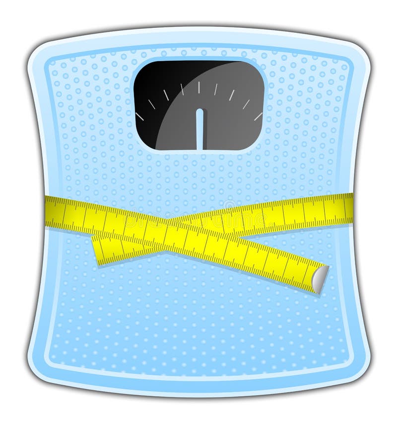 Vector illustration of blue bathroom scale with measuring tape. Vector illustration of blue bathroom scale with measuring tape