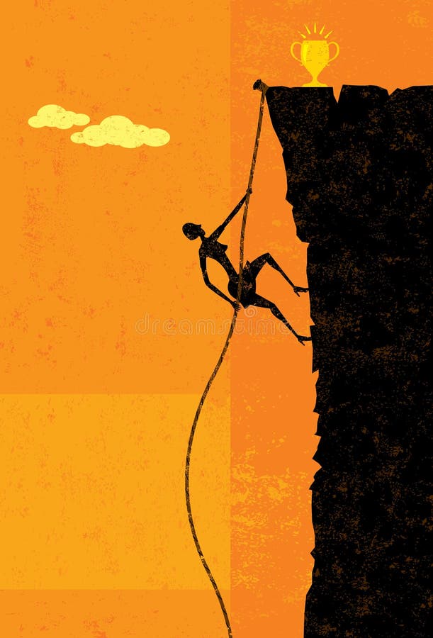 A businesswoman climbing a rope up the side of a cliff about to reach the top. The woman, rope, and cliff are on separate layer from the background. A businesswoman climbing a rope up the side of a cliff about to reach the top. The woman, rope, and cliff are on separate layer from the background.