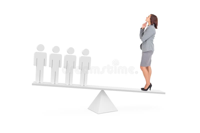 Escalas que pesan a hombres de la empresaria y del palillo imagen de archivo Escalas que pesan a hombres de la empresaria y del palillo imagen de archivo