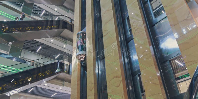 Escalators and elevators at the mall