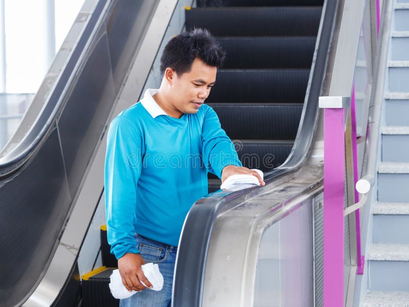 Escalators Rubber Handle Cleaning Stock Photo Image of cleaner, steel