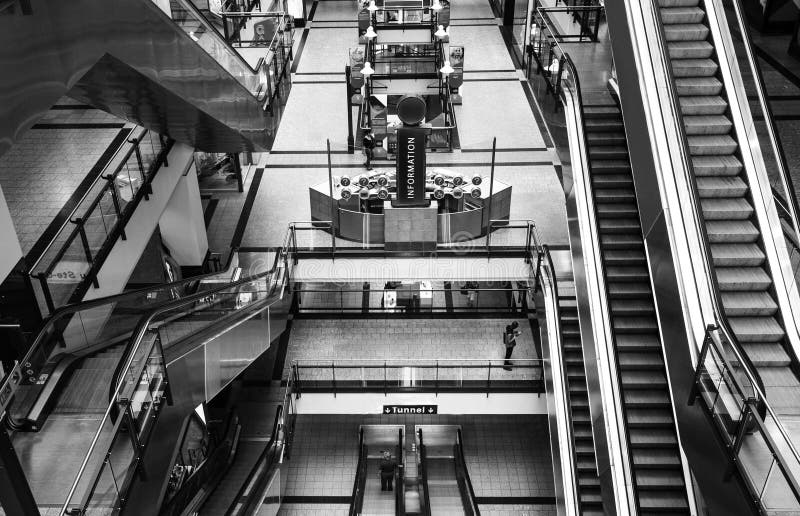Escalators in a shopping mall