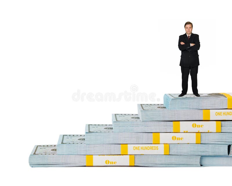 Escalera del hombre de negocios y del dinero imagen de archivo Escalera del hombre de negocios y del dinero imagen de archivo