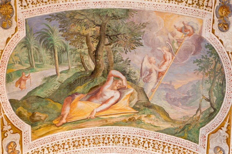 Escalera del ` s de Roma - de Jacob de Antonio Viviani 1560†“1620 Fresco de la cámara acorazada de escaleras en los di San Lore foto de archivo Escalera del ` s de Roma - de Jacob de Antonio Viviani 1560†“1620 Fresco de la cámara acorazada de escaleras en los di San Lore foto de archivo