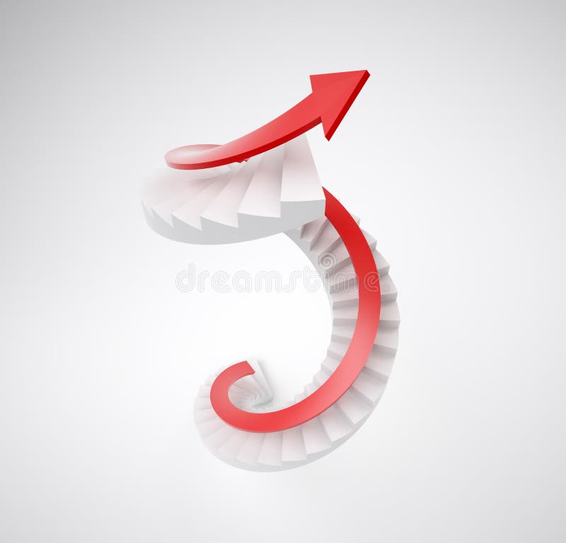 Escalera espiral con una flecha roja 3d