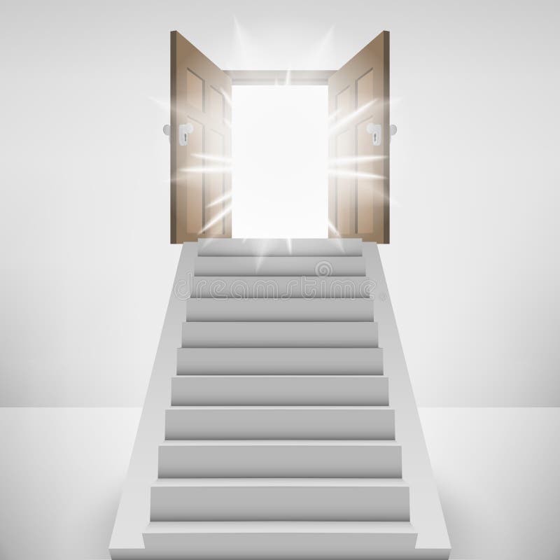 Escalera recta que lleva a la llamarada de la puerta del cielo stock de ilustración Escalera recta que lleva a la llamarada de la puerta del cielo stock de ilustración