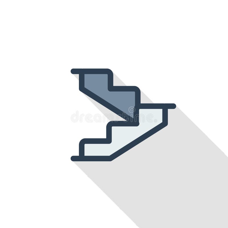Escaleras, arriba, línea fina icono plano de la escalera del color Símbolo linear del vector Diseño largo colorido de la sombra ilustración del vector Escaleras, arriba, línea fina icono plano de la escalera del color Símbolo linear del vector Diseño largo colorido de la sombra ilustración del vector