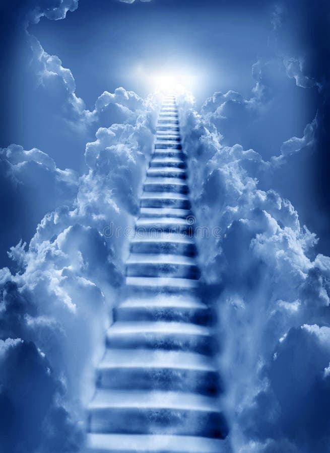 Escaliers de nuage de ciel d'escaliers dans la lumière du ciel de la belle lumière du ciel