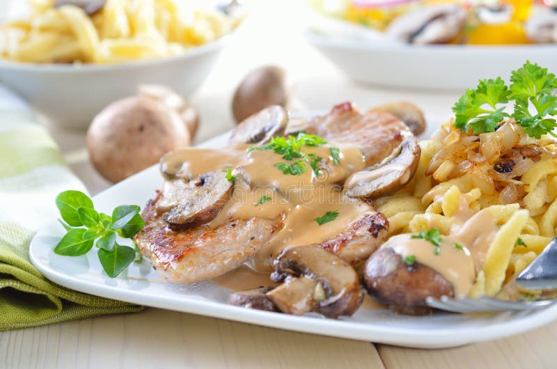Escalope Chasseur with Spaetzle Stock Image Image of brown, german 23471463