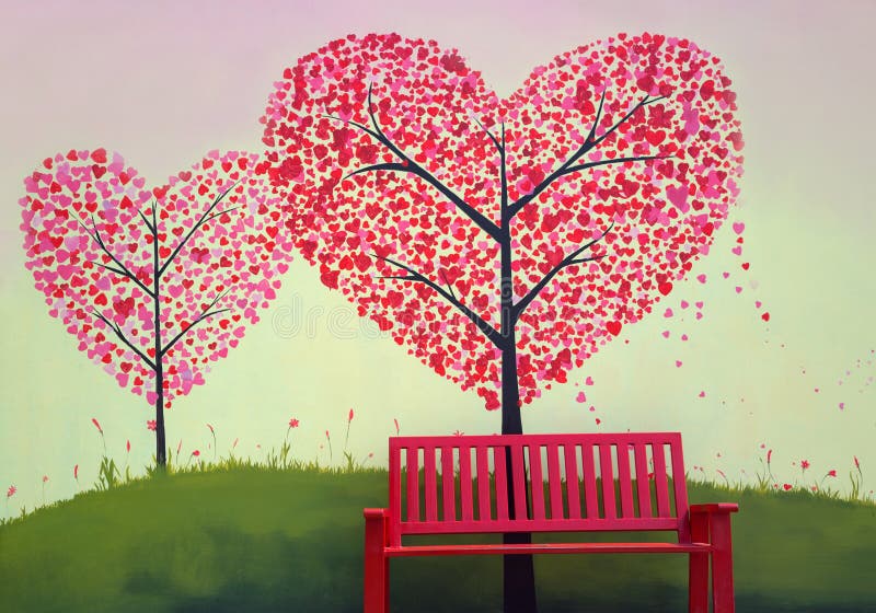 escantillones rojos delante del árbol rojo del corazón ilustración del vector escantillones rojos delante del árbol rojo del corazón ilustración del vector