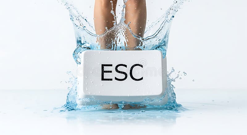 Escape button submerged in water splash royalty free illustration