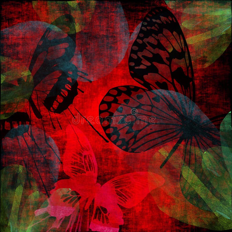 Escarlate vibrante da borboleta Grunge ilustração stock Escarlate vibrante da borboleta Grunge ilustração stock