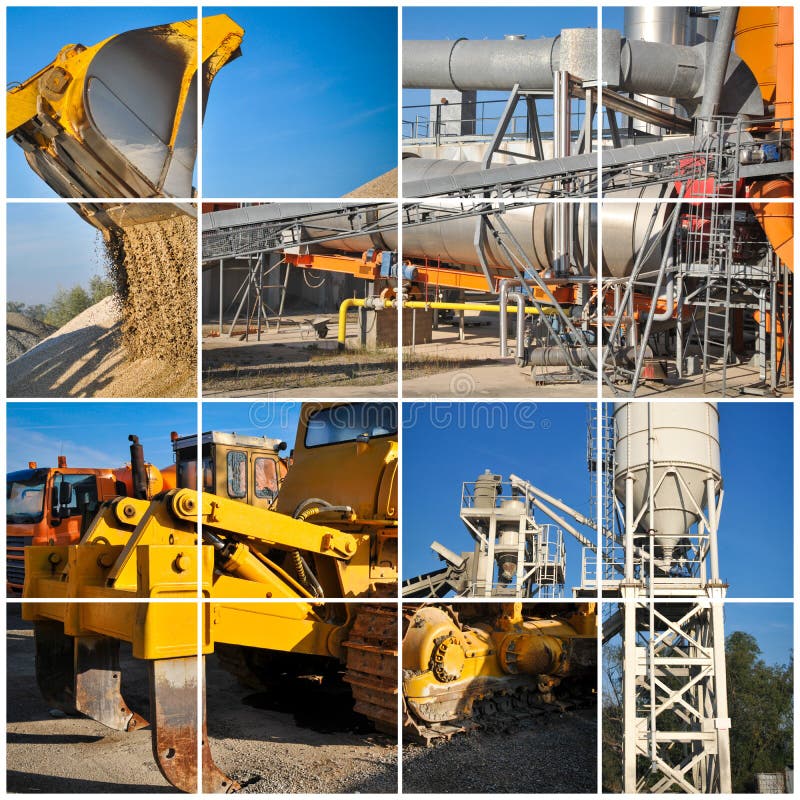 Escavatore sull'immagine del collage del cantiere fotografia stock libera da diritti Escavatore sull'immagine del collage del cantiere fotografia stock libera da diritti