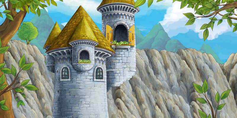 escena de caricatura de la torre del castillo con la ventana abierta nadie - ilustración para niños stock de ilustración escena de caricatura de la torre del castillo con la ventana abierta nadie - ilustración para niños stock de ilustración
