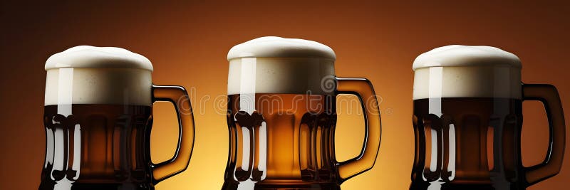 Escena de color ámbar cálido con siluetas de jarra de cerveza oscura y copas de espuma para uso en taberna publicitando afiches de oktoberfest o mercadeo de cerveza artesanal