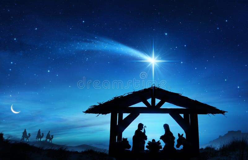 escena de la natividad con la familia santa