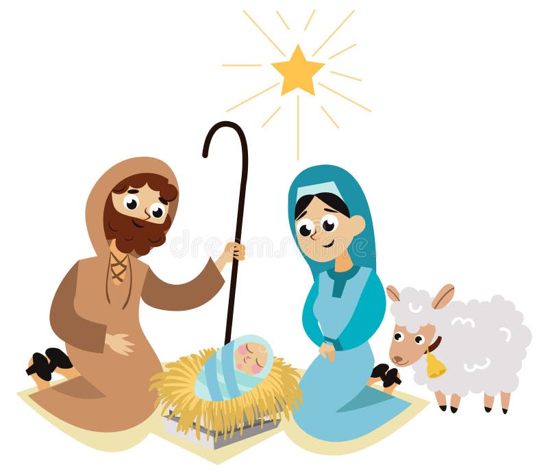 Escena de la natividad de la Navidad en cartel plano de la familia santa ilustración del vector Escena de la natividad de la Navidad en cartel plano de la familia santa ilustración del vector