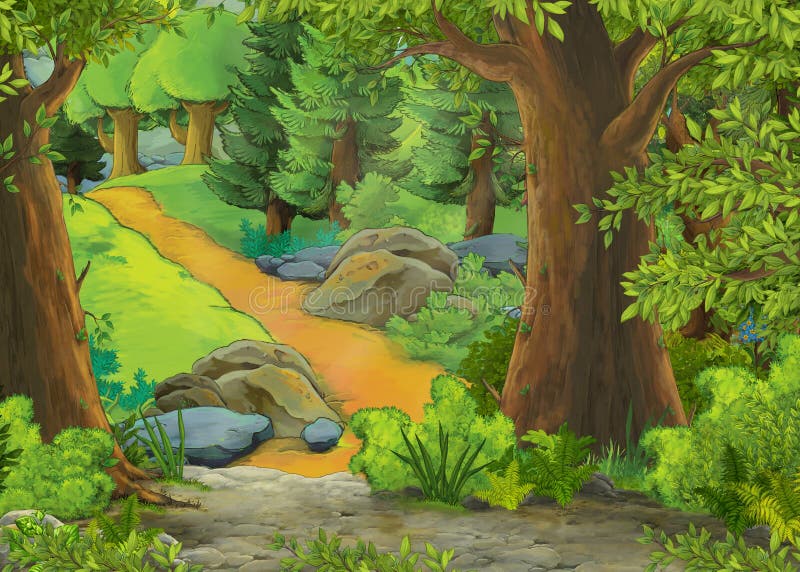 Escena de verano de caricatura con camino a la aldea de la granja - nadie en el lugar - ilustración para niños libre illustration Escena de verano de caricatura con camino a la aldea de la granja - nadie en el lugar - ilustración para niños libre illustration