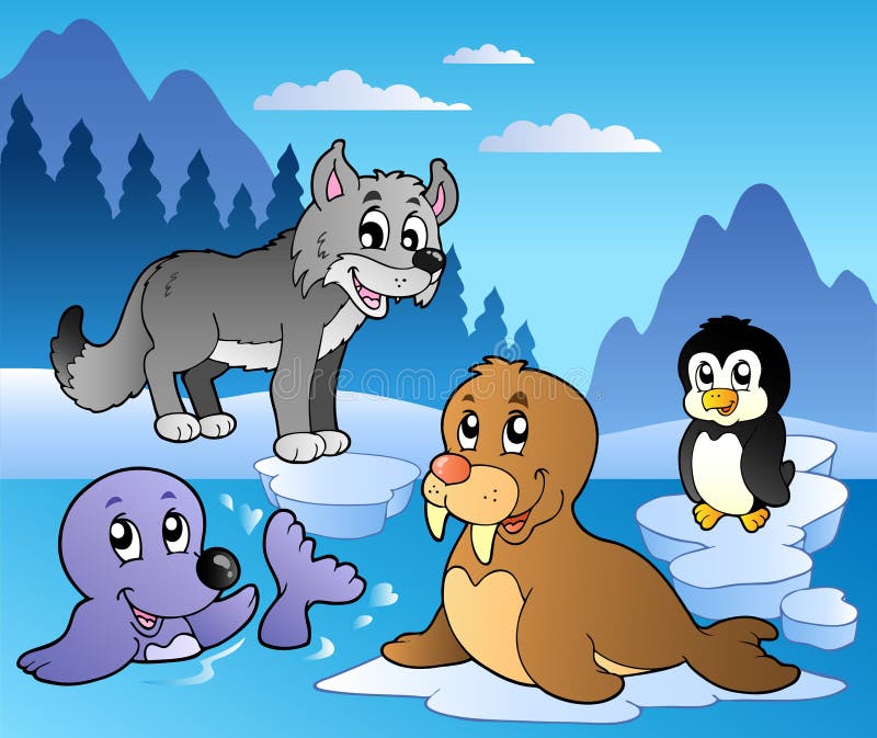 Escena del invierno con los varios animales 2 libre illustration Escena del invierno con los varios animales 2 libre illustration