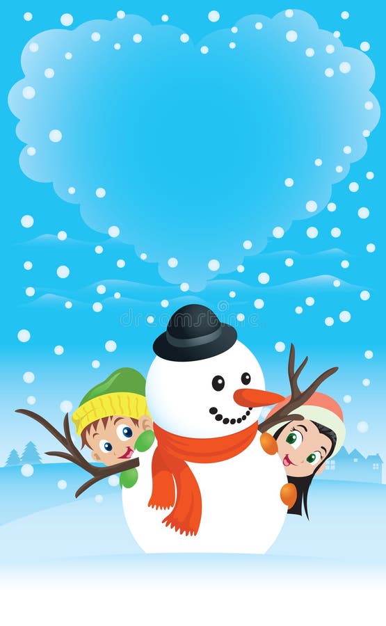 Escena del muñeco de nieve con la nube en forma de corazón ilustración del vector Escena del muñeco de nieve con la nube en forma de corazón ilustración del vector