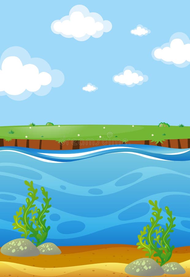Escena del río con la visión subacuática stock de ilustración Escena del río con la visión subacuática stock de ilustración