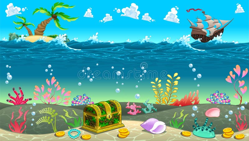 Escena divertida debajo del mar stock de ilustración Escena divertida debajo del mar stock de ilustración