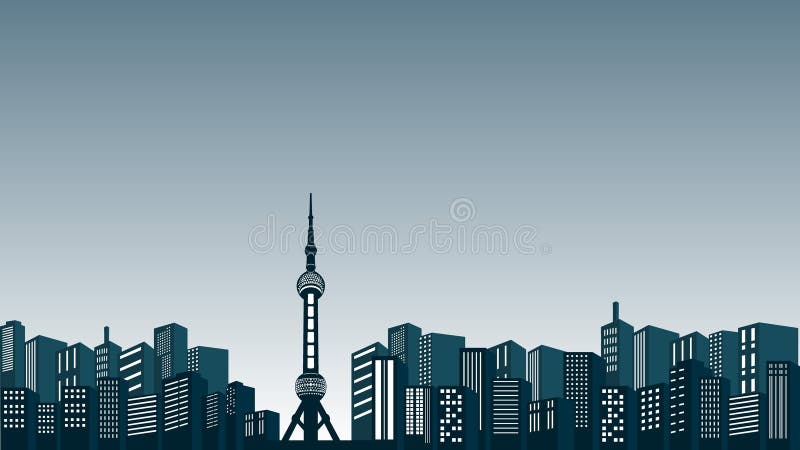Escena nocturna de la ciudad con muchos edificios con vistas a la perla oriental shanghai libre illustration