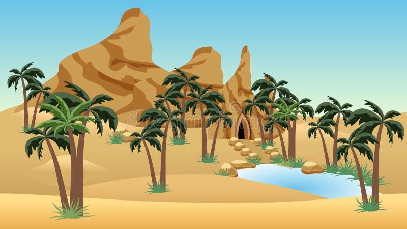 Escena PaisajÃstica Del Desierto Con Oasis Para Dibujos Animados O Fondo De  Juego Ilustración del Vector - Ilustración de arena, exterior: 157809556