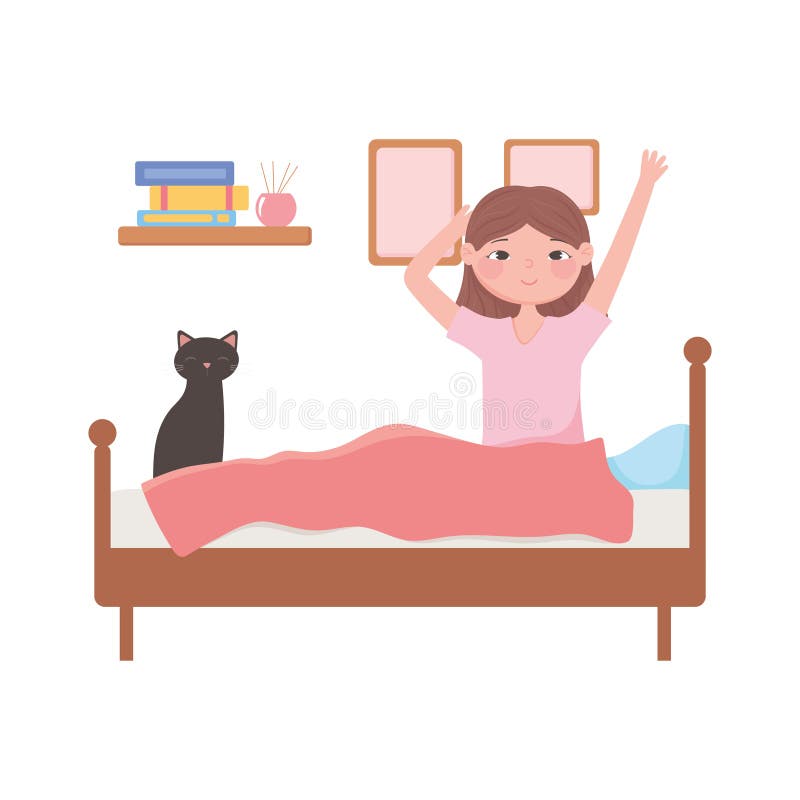 Escena Rutinaria Diaria Despertando a Una Mujer Sentada Con Un Gato En La Cama Ilustración del Vector - Ilustración de adulto, feliz: 200987577 Escena Rutinaria Diaria Despertando a Una Mujer Sentada Con Un Gato En La Cama Ilustración del Vector - Ilustración de adulto, feliz: 200987577