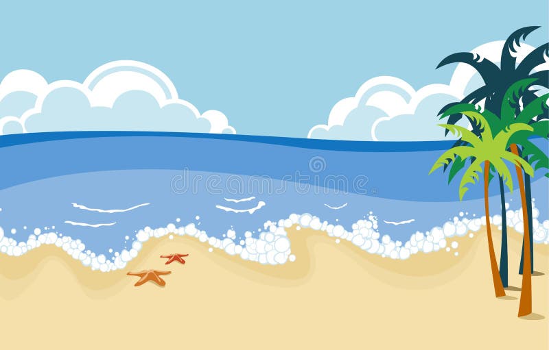 Escena tropical de la playa stock de ilustración Escena tropical de la playa stock de ilustración