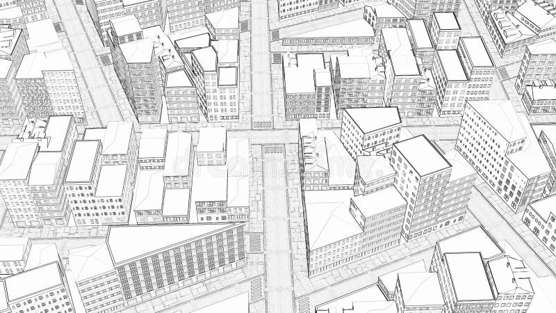 Escena urbana de la ciudad del dibujo de boceto 3d