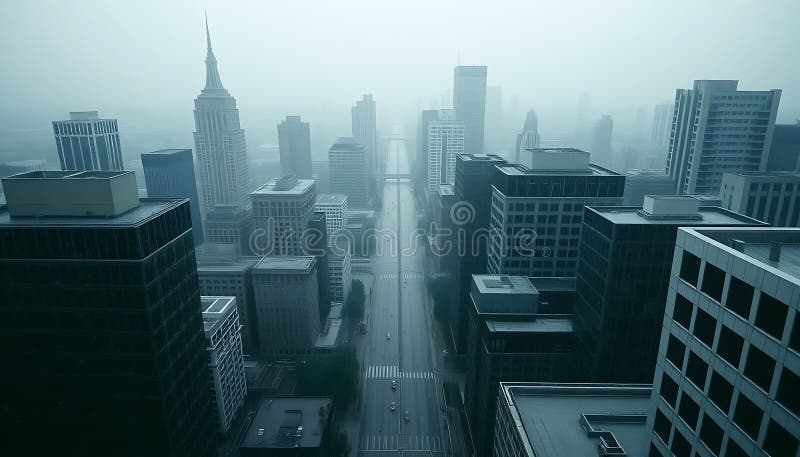 Escenario de la ciudad nublada misteriosa escena urbana Stock Foto IA Generativa stock de ilustración