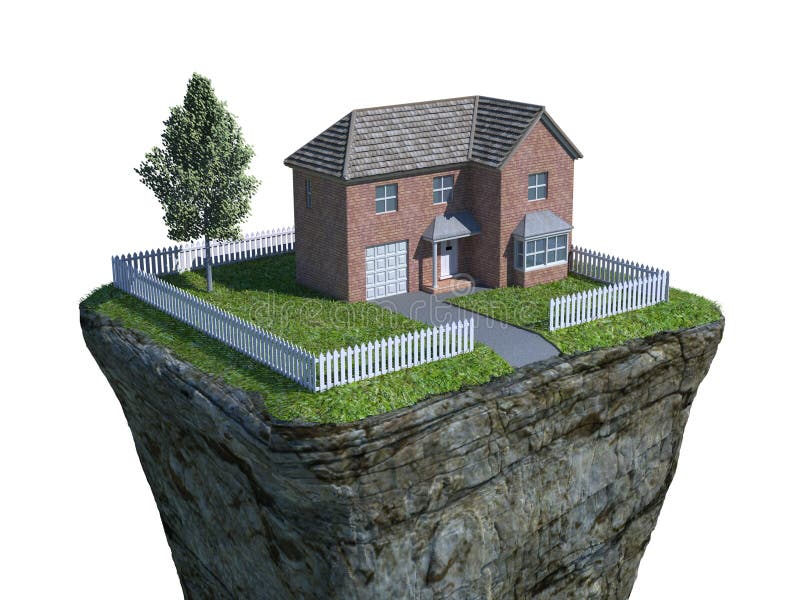 A single house perched on a column of rock. A single house perched on a column of rock.