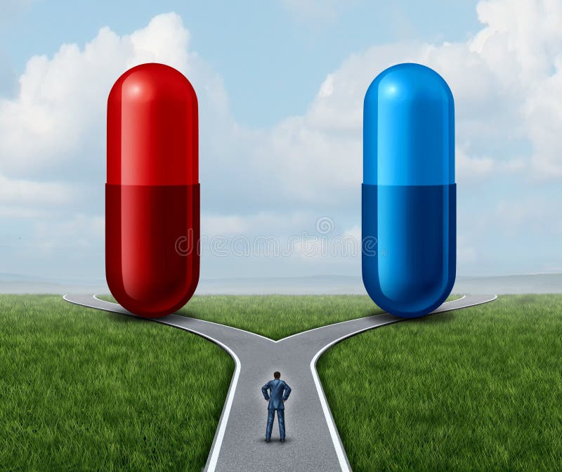 Escolha vermelha e azul do comprimido