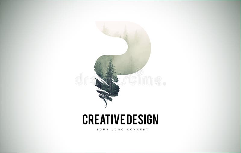 P Pincel com textura de névoa florestal. Logotipo de letra de árvores florestais ilustração do vetor