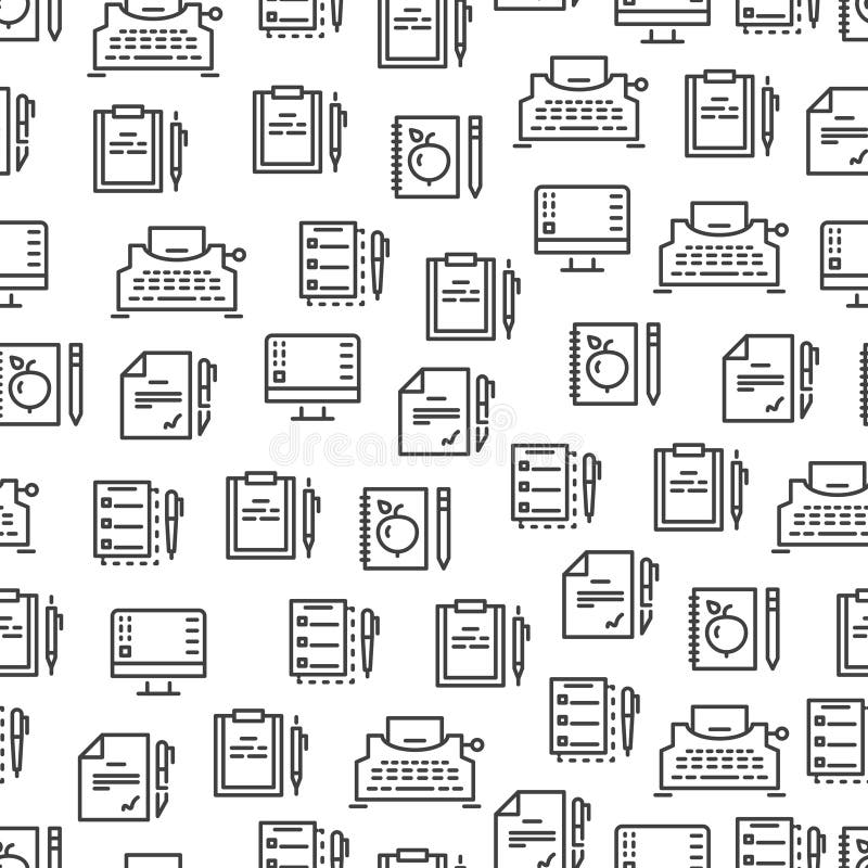 A escrita utiliza ferramentas a linha teste padrão sem emenda - projeto criativo do fundo ilustração do vetor A escrita utiliza ferramentas a linha teste padrão sem emenda - projeto criativo do fundo ilustração do vetor